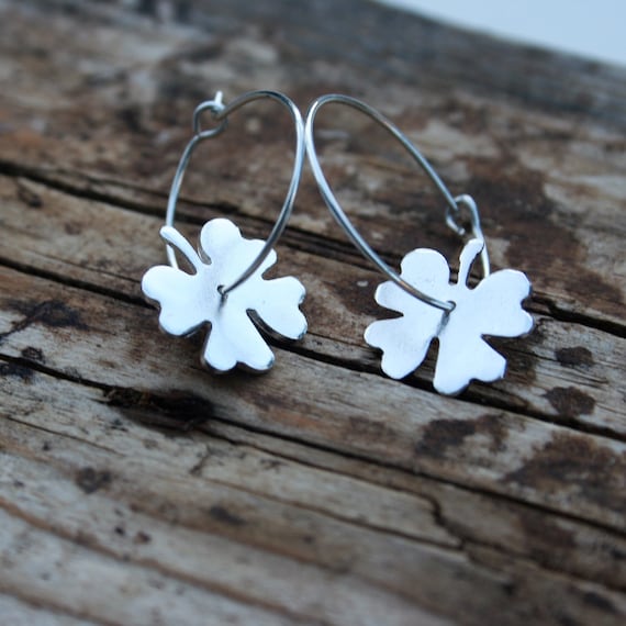 Lucky Hoops Earrings, Clover hoops, Silver CloverEarrings, Clover Hoop Earrings, Silver Clover Hoops