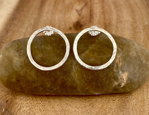 Hammered Sterling Silver Circle Stud Earrings