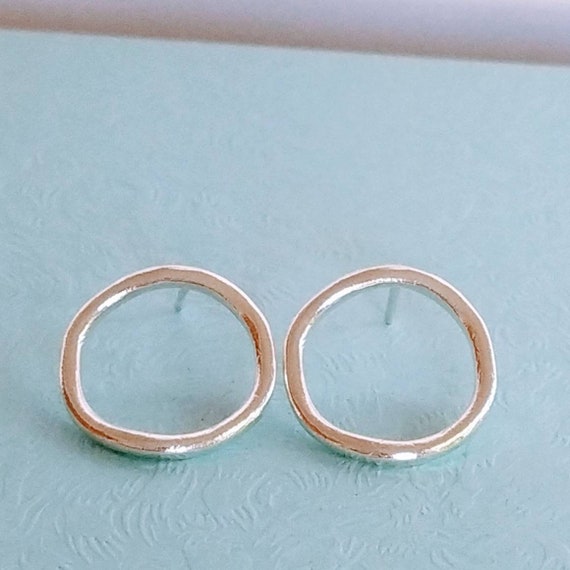 Sterling Silver Circle Stud Earrings, Silver Stud Earrings, Contemporary Silver Earrings, Silver Studs, Circle Earrings