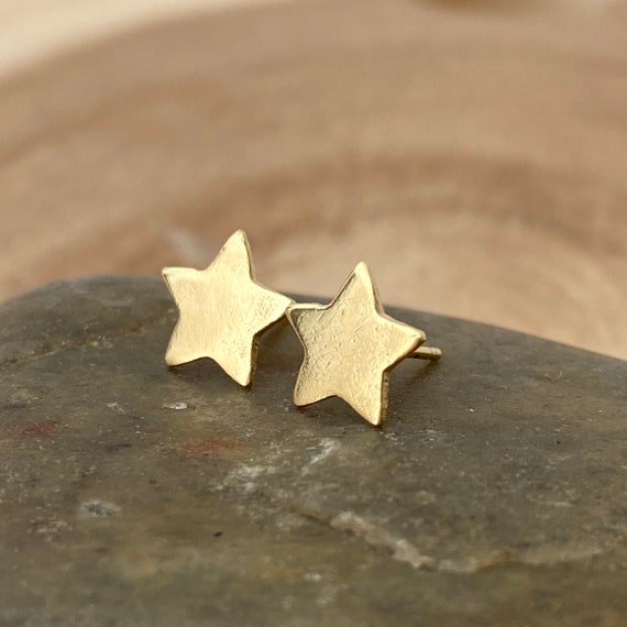 14K Gold Stars Stud Earrings, Tiny Stars Studs, Girl Earrings, Solid Gold Studs