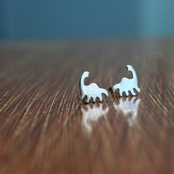 Silver Dinosaur Stud Earrings, Tiny Silver Brontosaurus Studs