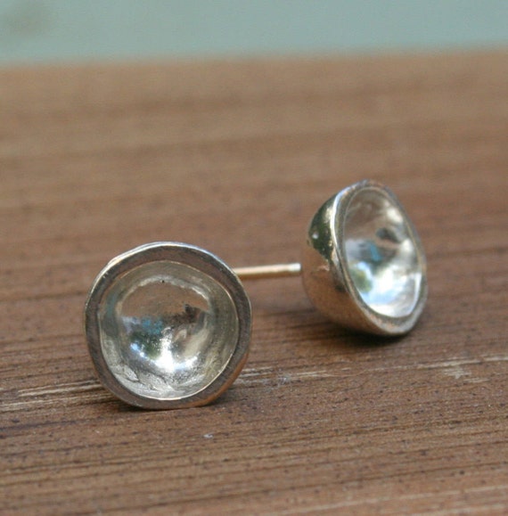 Small round sterling silver stud earrings, Silver studs, Sterling studs - bowls, silver sphere studs