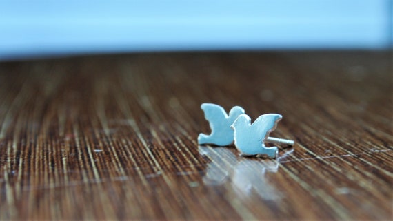 Silver Bird Stud Earrings, Tiny Silver Sparrow Studs