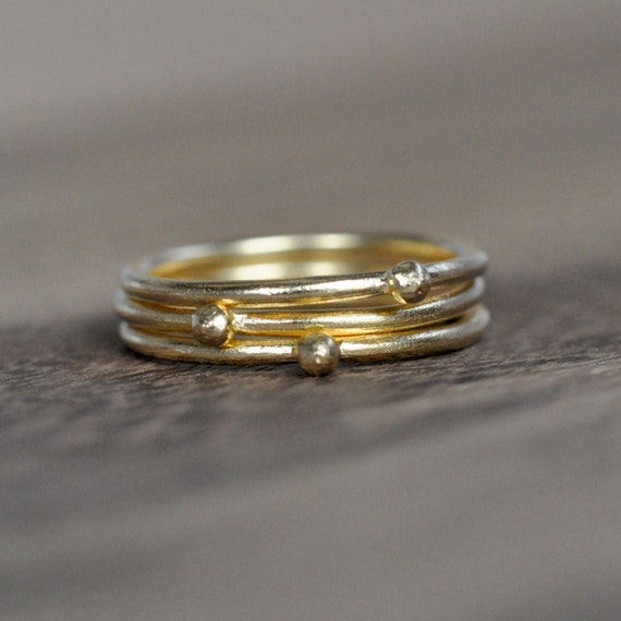Trio - Thin stackable 14K gold rings set with a tiny ball on top