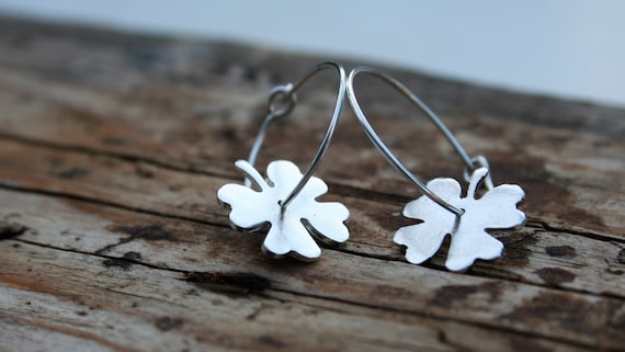 Silver Clover Hoops, Teen Hoop Earrings, Lucky Hoops Earrings, Clover hoops, Silver CloverEarrings, Clover Hoop Earrings