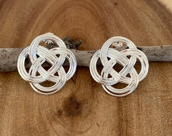 Celtic Knot Silver Earrings, Silver Statement Studs, Mid Sized Statement Studs, Geometric Jewelry, Elegant Artisan Silver Earrings