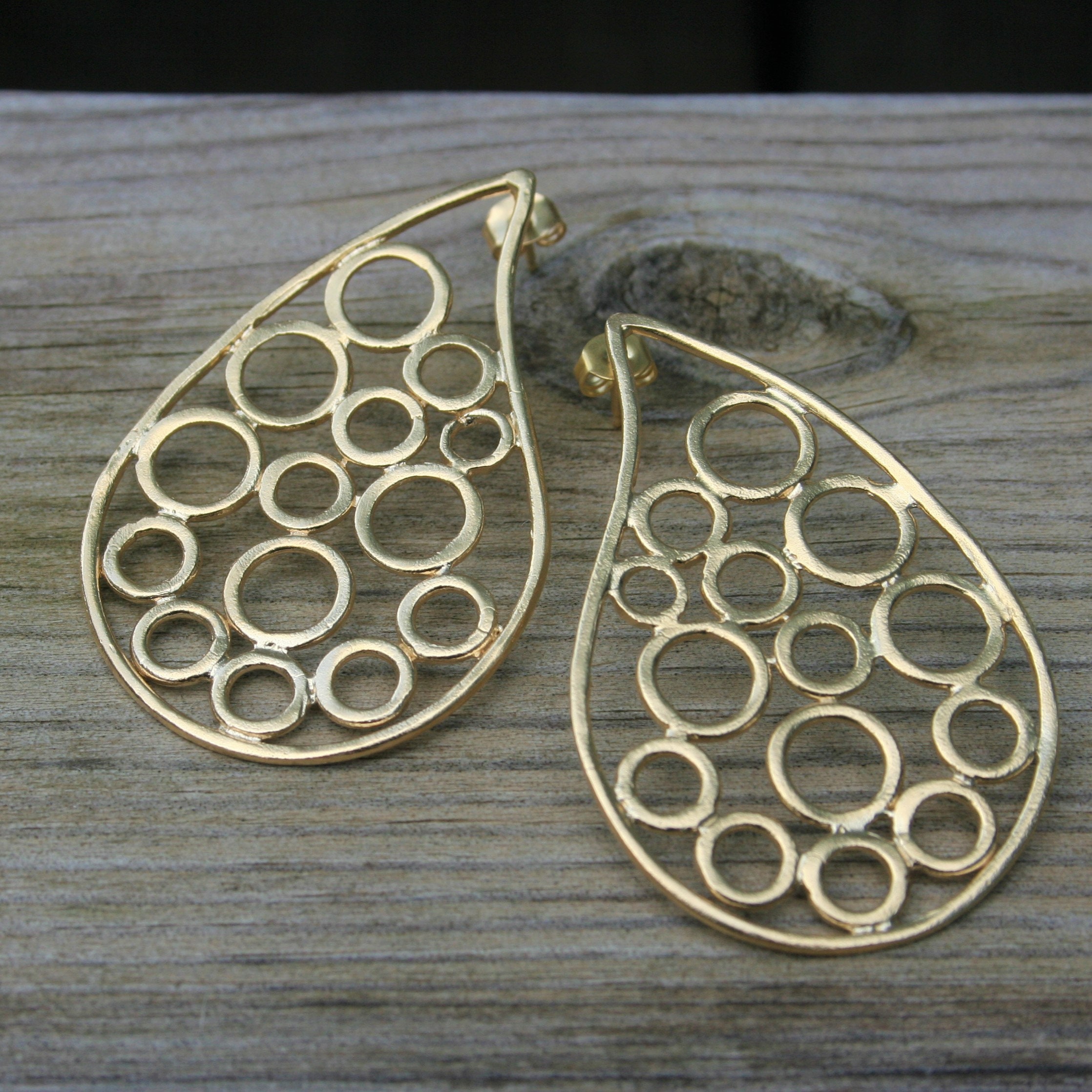 Gold Statement Earrings Gold Stud Earrings Large Gold Plated Etsy