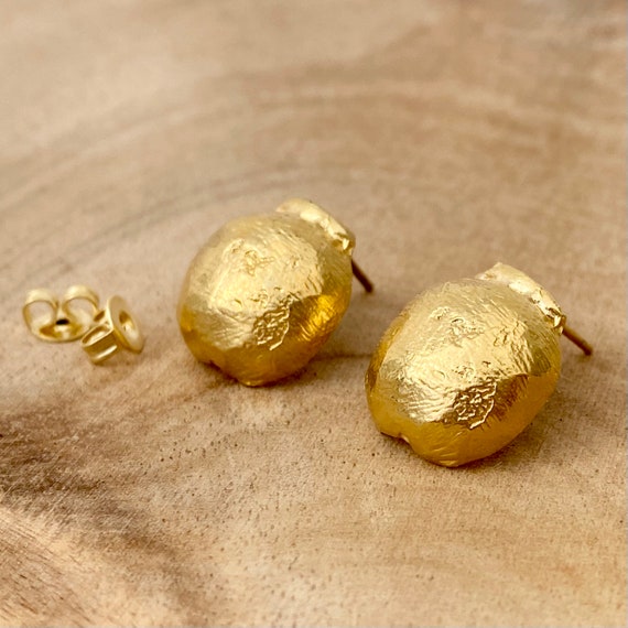 Unique & Nature Inspired 18k Gold Plated Studs with Textured Finish