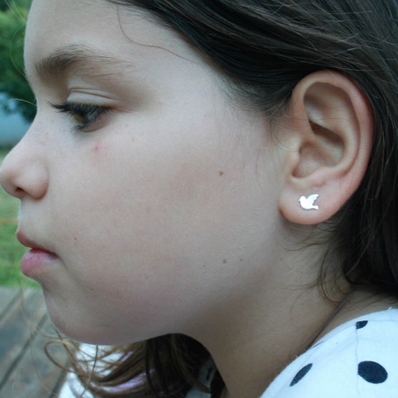 Bird Shaped Unisex Sweet & Tiny Minimalist 14K Gold Studs