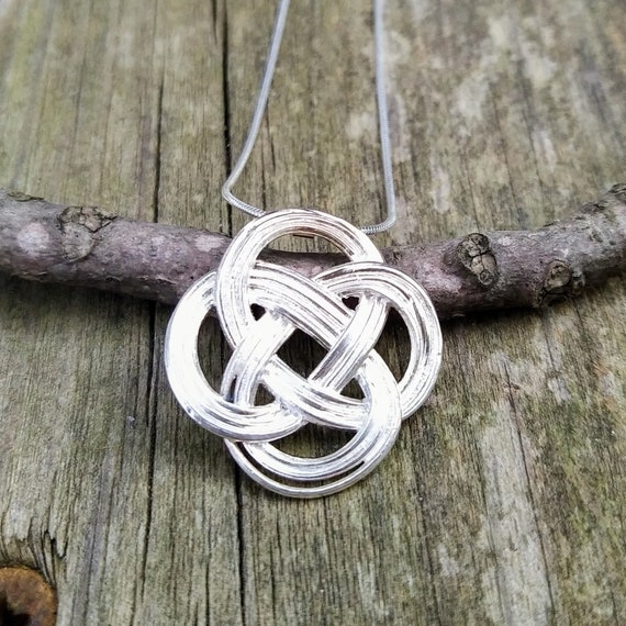 Celtic Knot Silver Necklace, Silver Statement Necklace, Mid Sized Statement Pendant, Geometric Jewelry, Elegant Artisan Silver Necklace