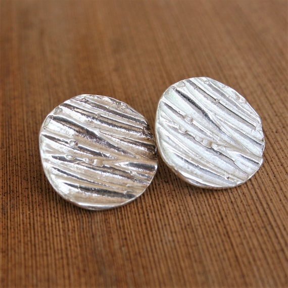 Retro Circle Silver Stud Earrings, Silver Coin Studs