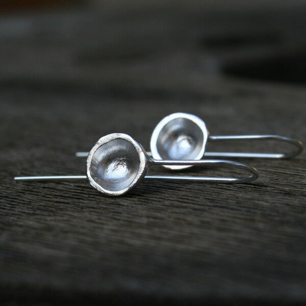 Modern silver earrings, minimalist silver earrings, long silver earrings, half sphere earrings, simple silver drop earrings