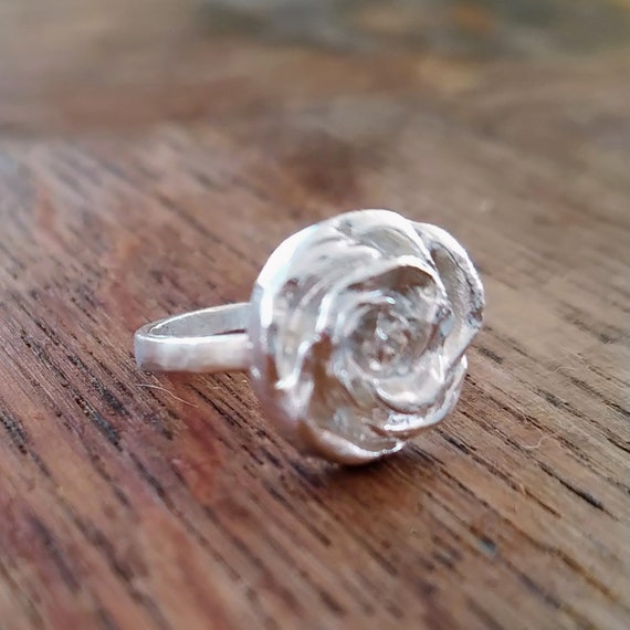 Silver Rose Ring, Realistic Rose Ring, Sterling Silver Ring, Flower Silver Ring, Delicate Silver Ring, Romantic Present for Her