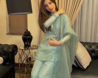 Elegant Green Palazzo,top andPalazzo with dupatta,indian traditional bollywood party wear dress,heavy embroidery marriage wear For Women