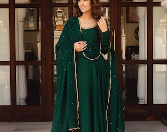 Designer Bollywood Style Emerald Green Anarkali Suit | Party Wear Indian Dress | Wedding Guest Outfit | Festive Eid Wear Gown diwali Outfit