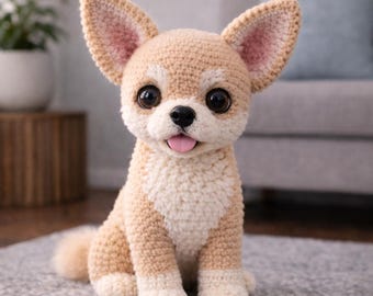Realistic Chihuahua Crochet Pattern PDF, Sitting Dog Amigurumi Tutorial, Large 14–16 Inch Display Puppy, Detailed Crochet Pattern