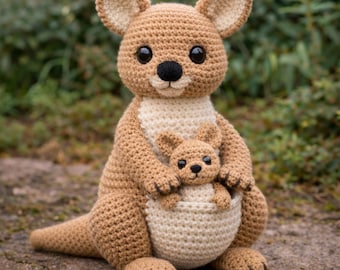 Realistic Kangaroo Crochet Pattern PDF • Mother and Baby Joey Amigurumi Toy
