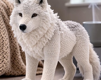 Realistic Arctic Wolf Crochet Pattern PDF, Large Standing Amigurumi Tutorial