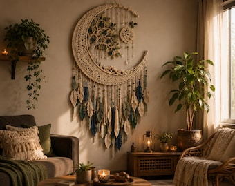 Crescent Moon Tree Wall Hanging Crochet Pattern, Boho Celestial Decor (PDF Download)