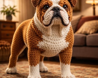 Realistic Standing English Bulldog Crochet Pattern PDF, 18 Inch Lifelike Bulldog Amigurumi, Large Dog Sculpture Tutorial