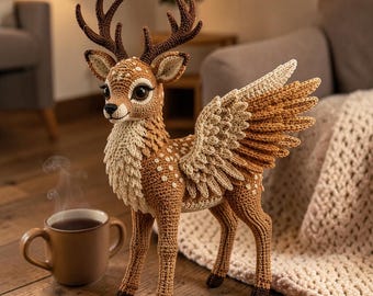 Realistisches geflügeltes Reh Häkelanleitung PDF, Fantasy Amigurumi Tutorial, Waldtier Plüschtier (PDF Download)
