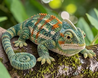 Realistic Chameleon Crochet Pattern PDF • Large Amigurumi Reptile Toy (Digital Download)