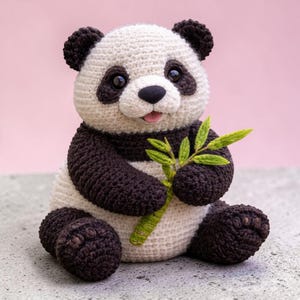 Realistic Panda Crochet Pattern PDF • Panda Amigurumi Pattern • Panda Holding Bamboo Crochet Toy • Large Panda Plush Pattern