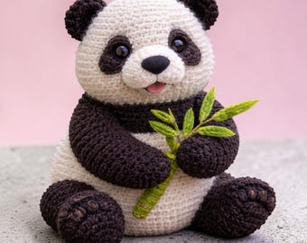 Realistic Panda Crochet Pattern PDF • Panda Amigurumi Pattern • Panda Holding Bamboo Crochet Toy • Large Panda Plush Pattern