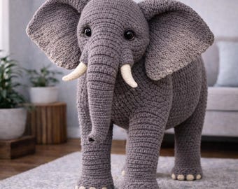 Realistic African Elephant Crochet Pattern PDF, 30 Inch Standing Elephant Amigurumi, Grand Scale Wildlife Display Pattern
