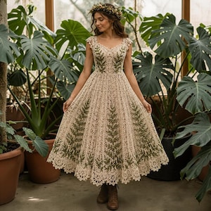 Fern Lace Crochet Dress Pattern PDF, Woodland Maxi Dress, Boho Cottagecore Design (Digital Download)