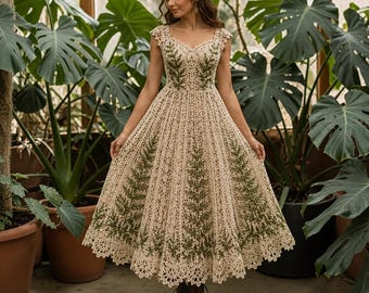 Fern Lace Crochet Dress Pattern PDF, Woodland Maxi Dress, Boho Cottagecore Design (Digital Download)