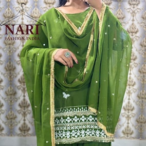 Embroidered Georgette Sharara Palazzo Suit: Pakistani Wedding Wear