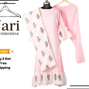 White Floral Anarkali Gown Set: Georgette Indian Wedding Dress