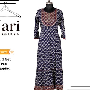 Long Flared Stylish Cotton Anarkali Gown One Piece Anarkali Suit for Women , Printed Anarkali Gown for women