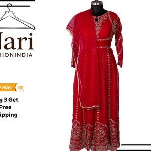 Embroidered Georgette Anarkali Gown with Dupatta: Indian Designer Suit