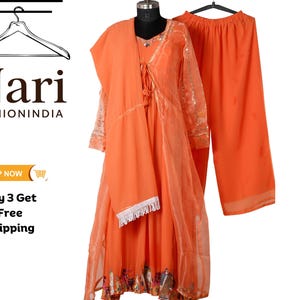 Heavy Indian Long Anarkali Gown Pant with Dupatta set, Ready to wear Wedding Anarkali Gown Set for women , Silk Material Anarkali Suit Set