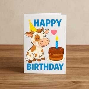 Kuh Kindergeburtstagskarte, druckbare Geburtstagskarte, alles Gute zum Geburtstag, Bauernhoftier, Geburtstagskarte, Kind, digitaler Download