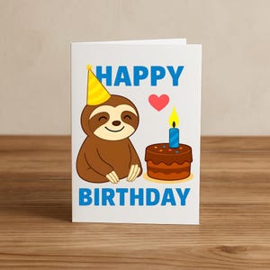 Faultier Kinder Geburtstagskarte, druckbare Geburtstagskarte, fröhlich alles Gute zum Geburtstag, Tier Geburtstagskarte, Kind, digitaler Download