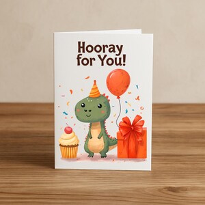Cheerful Happy Kids Dinosaur Birthday Card, Printable T-Rex Birthday Card, Birthday Card, Dino Birthday Card, For Child, Digital Download