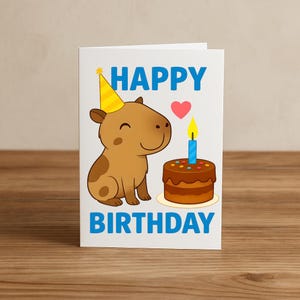 Capybara Kinder Geburtstagskarte, druckbare Geburtstagskarte, fröhlich alles Gute zum Geburtstag, Kinder Kind digitaler Download