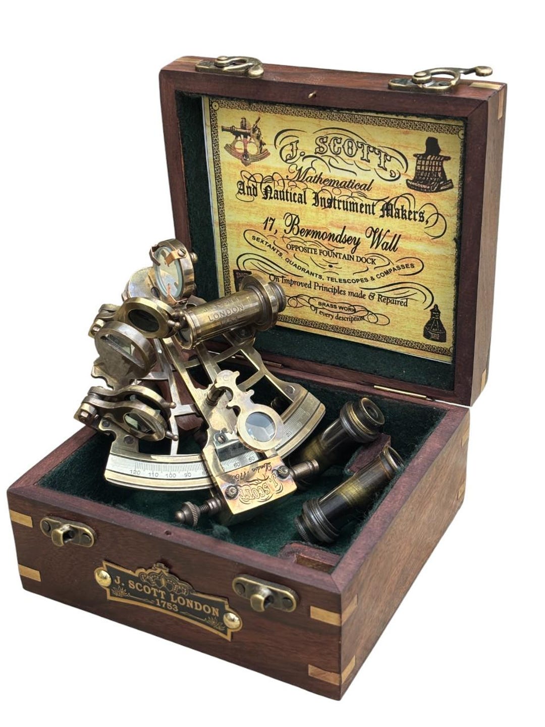 Vintage Brass Sextant in Wooden Box J Scott London Nautical Maritime ...