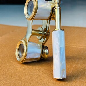 Antique Style Opera Glasses with Handle – Brass & Shell Finish | Vintage Theater Binoculars Gift for Her