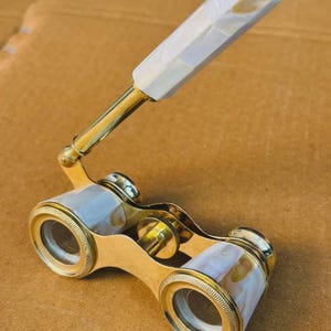 Vintage Opera Glasses Binoculars with Handle – Brass & Mother of Pearl Inlay | Antique Style Theater Binocular | Victorian Decor Gift