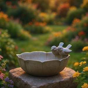 Handmade Ceramic Bird Feeder Bowl: Rustic Garden Bird Bath