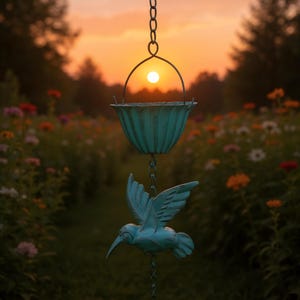 Blue Iron Bird Rain Chain – Decorative Outdoor Gutter Downspout Replacement | Rustic Rainwater Collector for Patio, Roof & Garden Décor