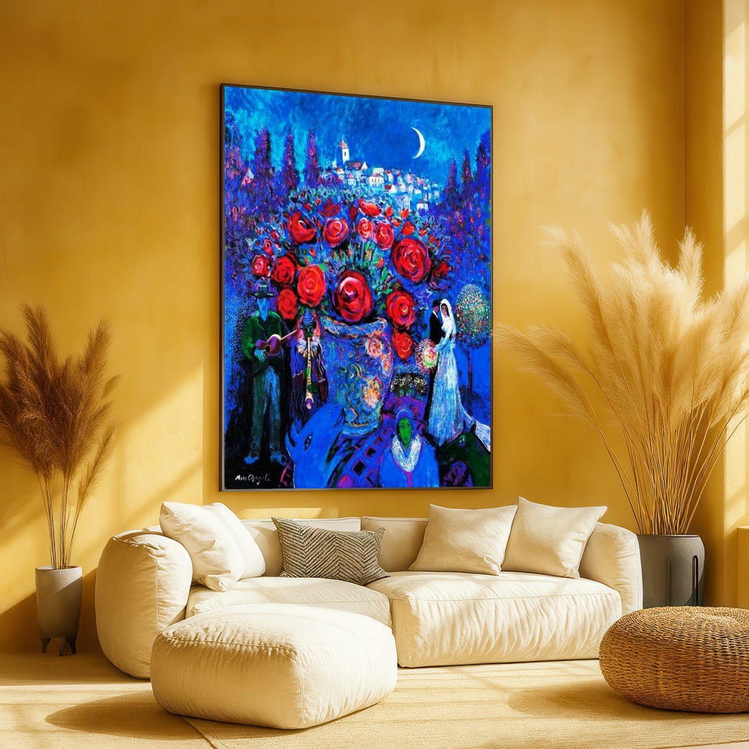 Marc Chagall Floral Bouquet Canvas, Blue Night Wedding Scene, Red Roses ...