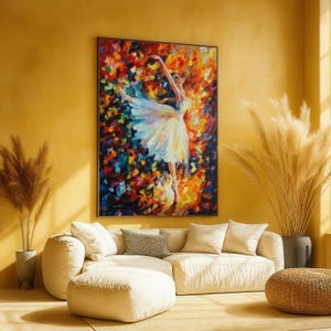 Elegante balletdanser canvaskunst, abstracte kleurrijke dans kunst aan de muur, modern impressionistisch canvas, huisdecoratie, klaar om op te hangen