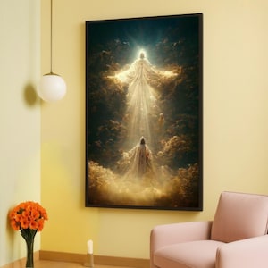 Spiritual Ascension Canvas, Angelic Light Wall Art, Heavenly Glow Decoration, Inspirational Religious Canvas, Sacred Atmosphere Artwork