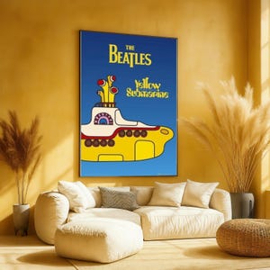 Art mural sous-marin jaune des Beatles, affiche de musique pop rétro, décoration d'intérieur psychédélique vibrante, art d'album emblématique des années 60, prêt à accrocher