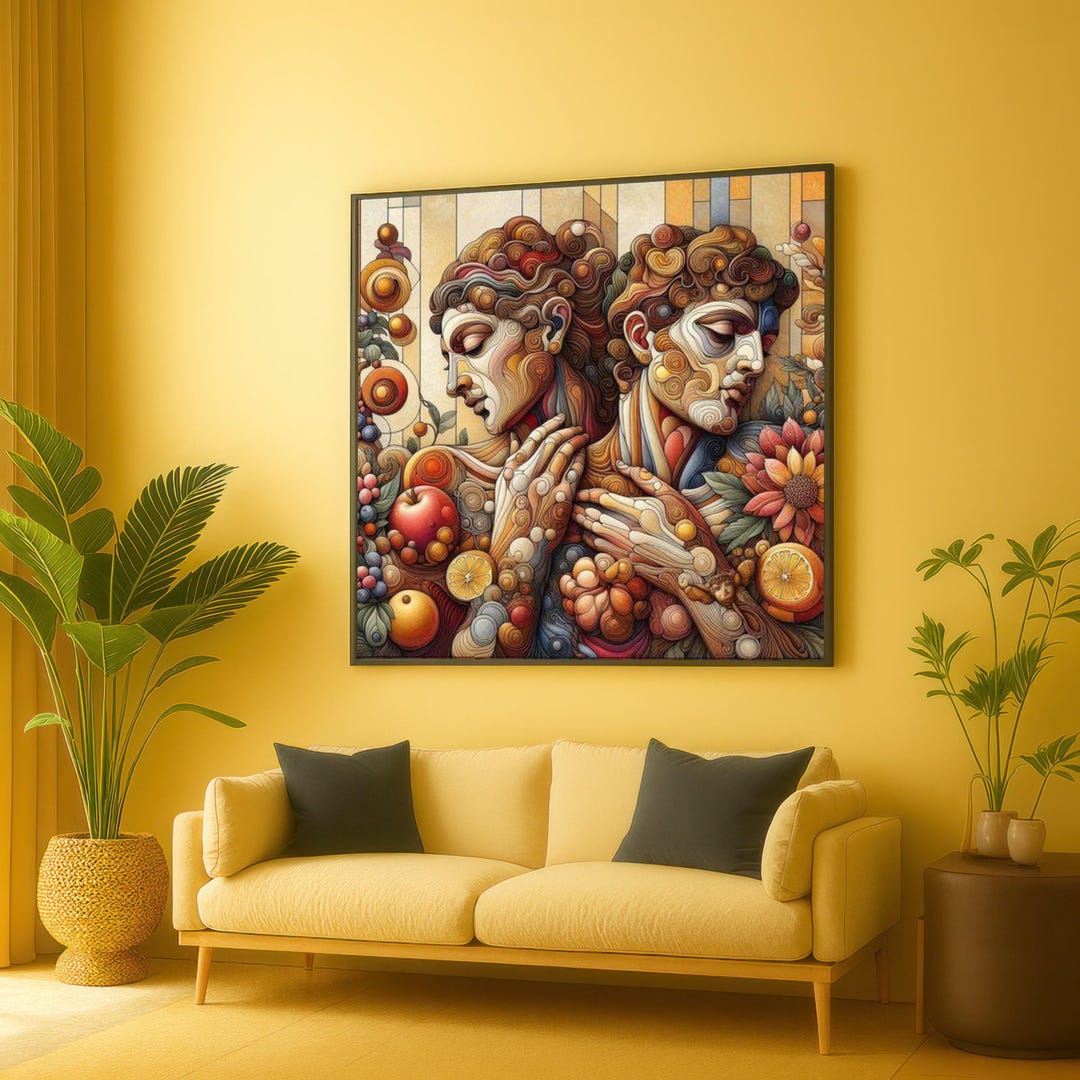 Abstract Renaissance Style Canvas, Figurative Art With Fruits and ...